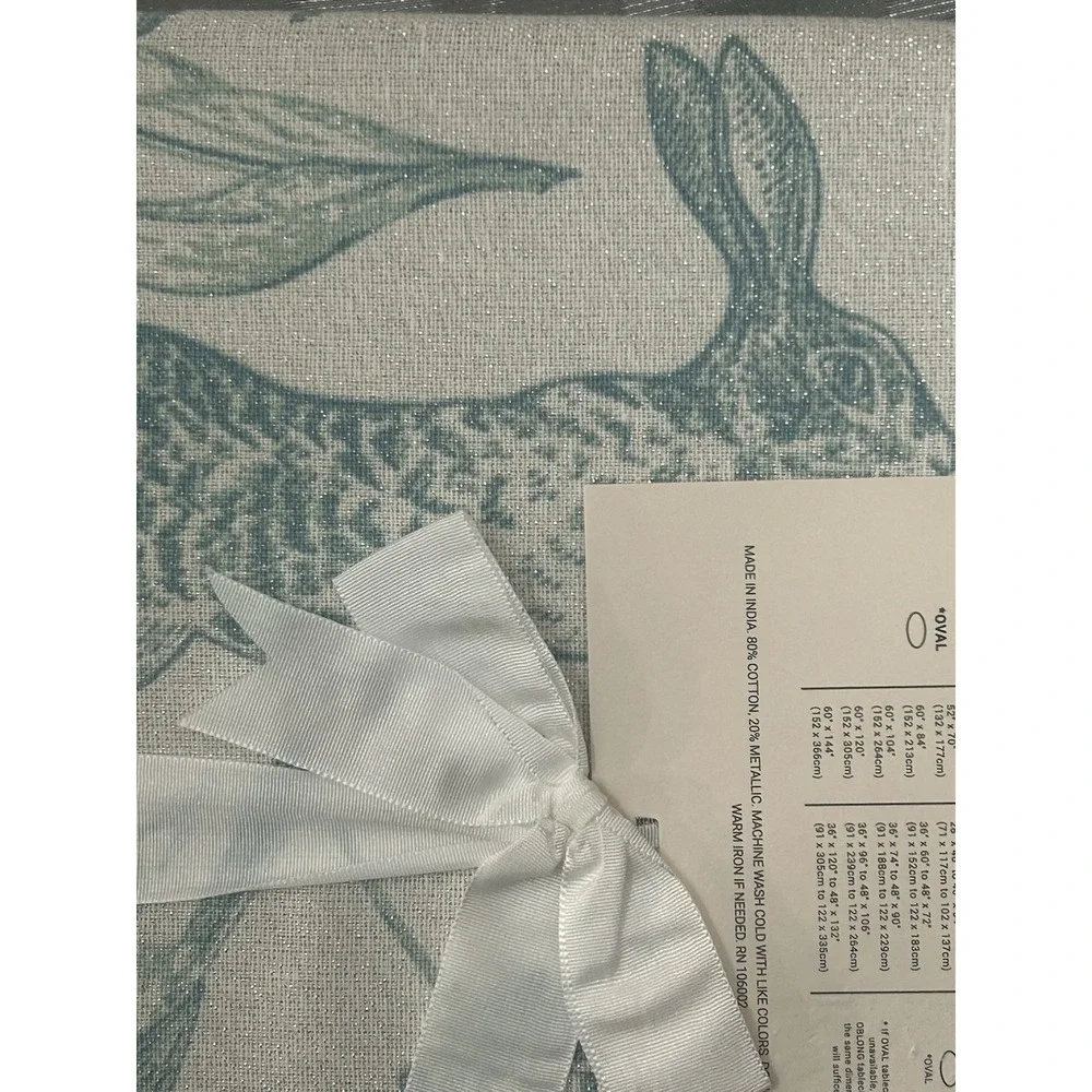 Rachel Zoe Easter Spring Farmhouse French‎ Country Oblong Tablecloth Metallic